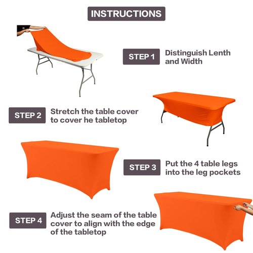 IVAPUPU 2 Pack 8FT Table Cloth for Rectangular Fitted Events Stretch Orange Table Covers Washable Cover Spandex Tablecloth Protector for Party, Wedding, Cocktail, Banquet, Festival