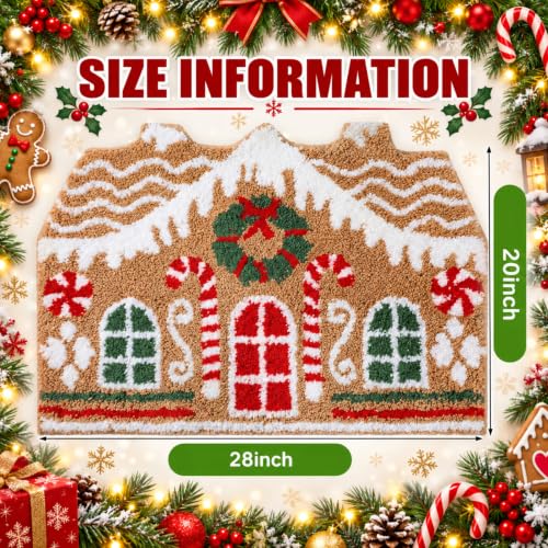Gingerbread House Christmas Bath Rug 20" x 28" Red Green – Maasechs, 2'4" x 1'8" variant