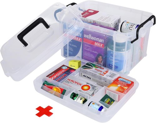 Hey Foly 15qt Clear Medicine Organizer - Thickened Plastic First Aid Storage Box with Labels