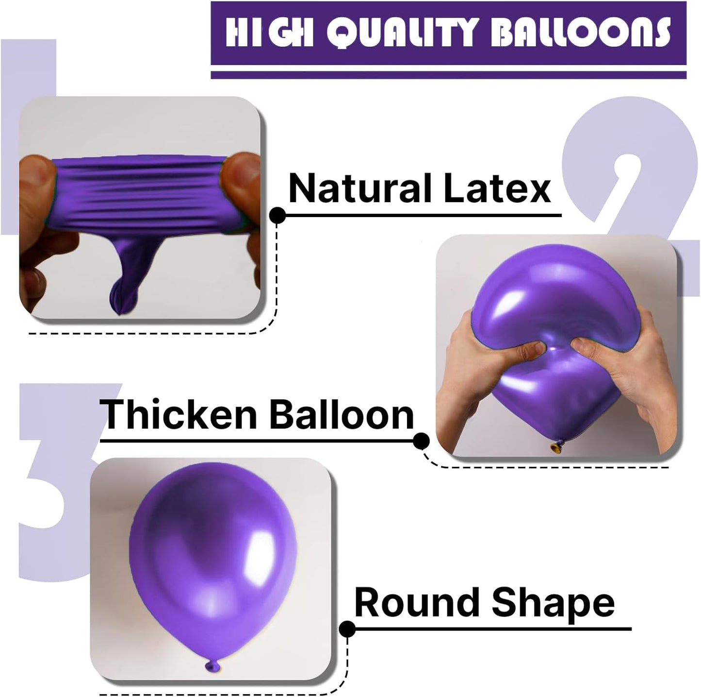 PartyWoo Metallic Purple Balloons - 140-Piece Chrome Balloon Arch Kit for Graduation & Birthday Celebrations | Various Sizes