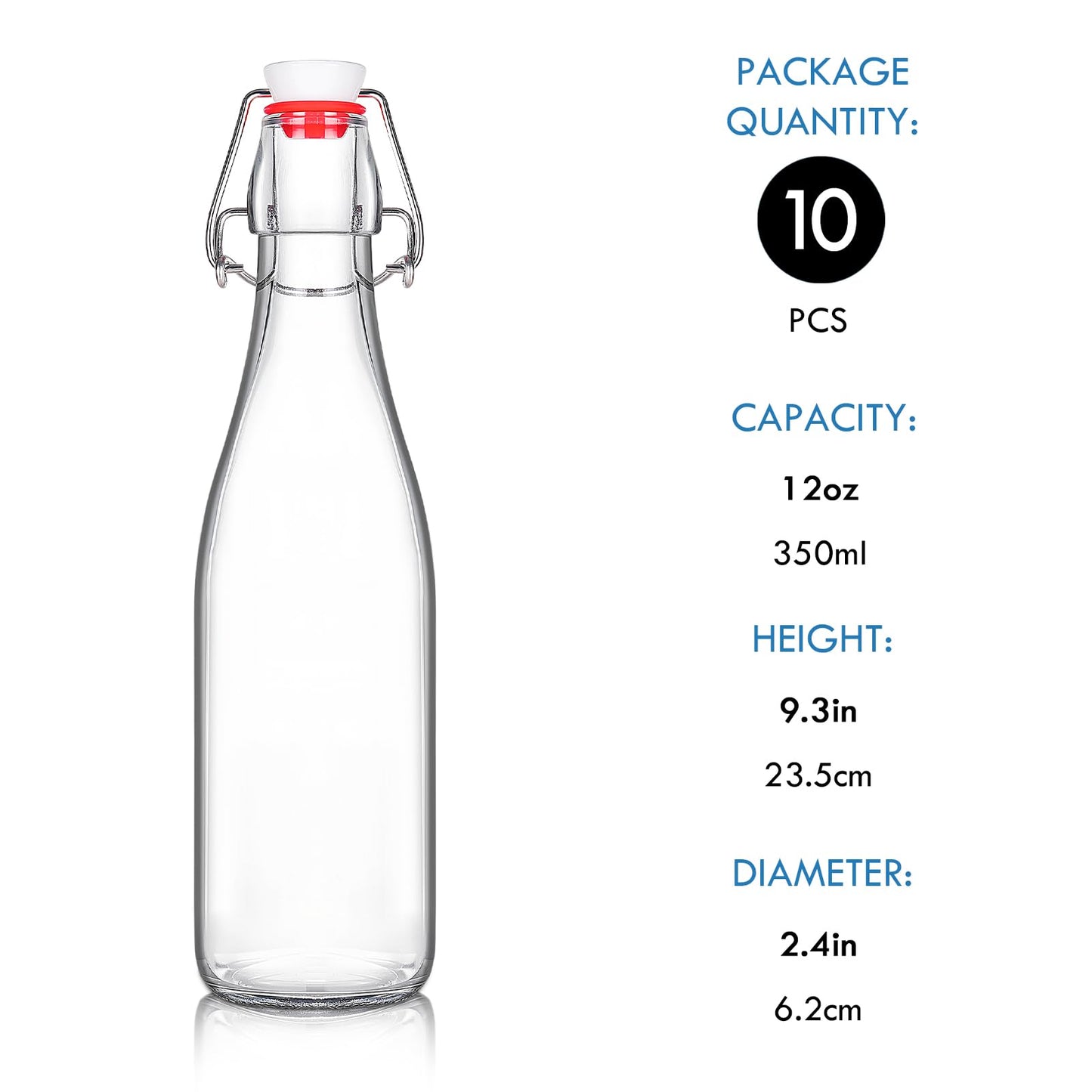 10 Pack 12oz Swing Top Glass Bottles Flip Top Beer Brewing Bottle with Stopper for Home Brewing 2nd Fermentation,Kombucha,Kefir,Vanilla Extract,Juice,Tea,Beverages,Soda,Oil,Vinegar,Limoncello,Wine