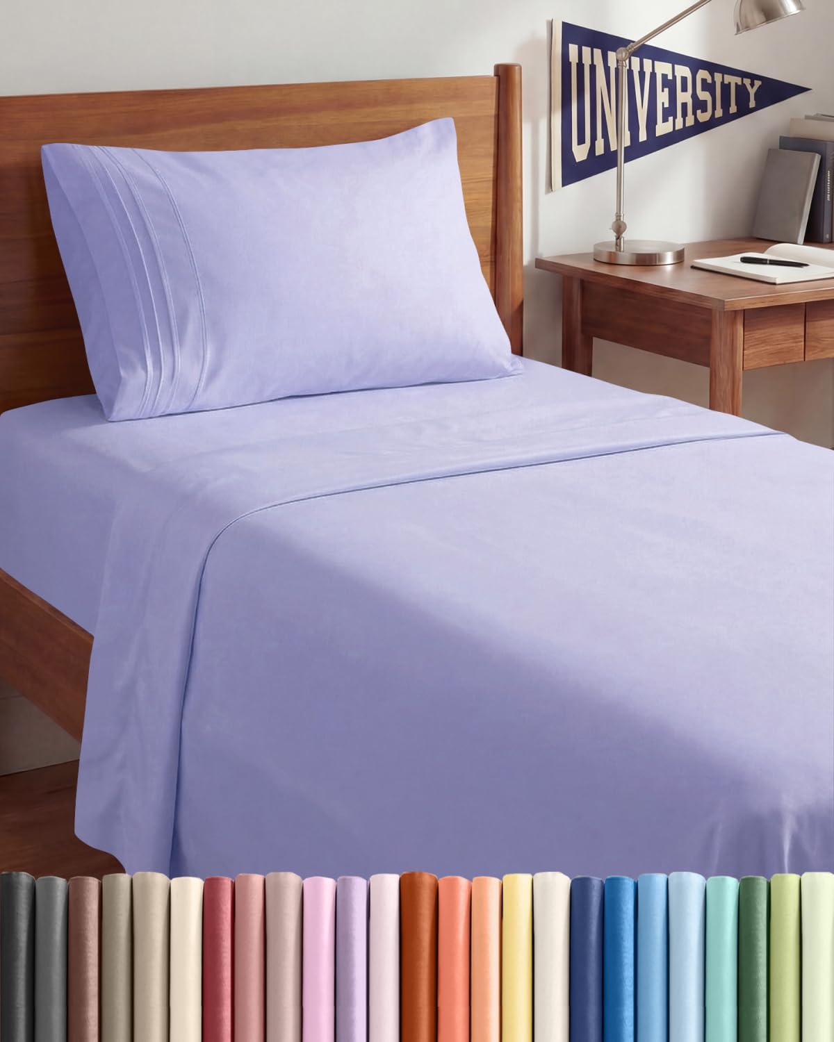 Skiennix Twin XL Sheet Set | Comfy Breathable Cooling Bedding - Hotel Luxury - Deep Pockets, Soft, Wrinkle-Free - Oeko-Tex Certified - Lavender