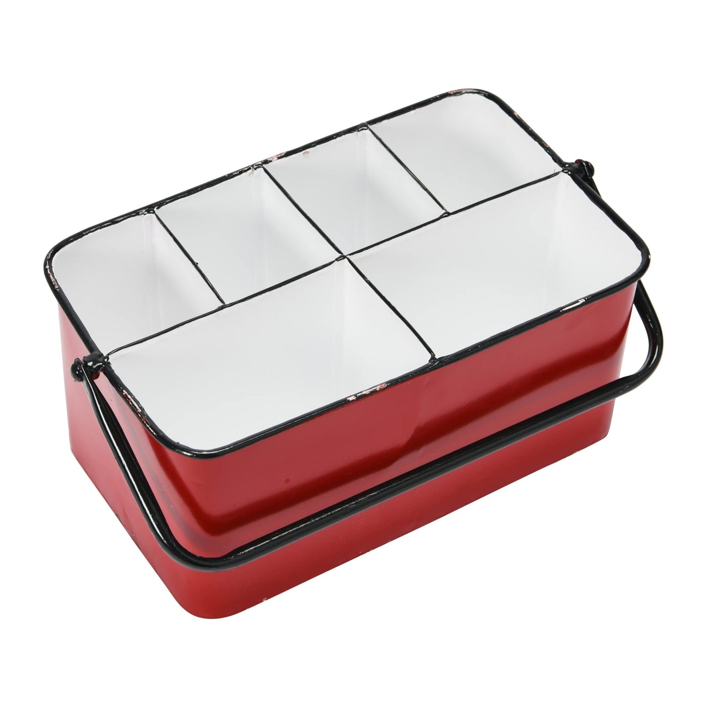 Creative Co-Op Farmhouse Metal Storage Caddy with 6 Compartments and Handle, Distressed Red and White