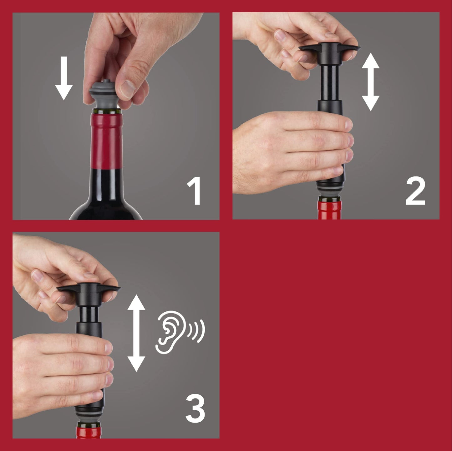 Vacu Vin Wine Saver Vacuum Stoppers – Set of 4 – Gray – Airtight Seal for Opened Bottles to Preserve Freshness Up to 10 Days – Food-Grade Rubber – Reusable & Dishwasher Safe