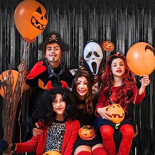 2 Pack 3.28 ft x 6.56 ft Black Tinsel Curtain Party Backdrop Decorations, Metallic Foil Fringe Backdrop Door for Halloween, Christmas, Birthday Graduation Wedding Party Streamers Photo Backdrop.