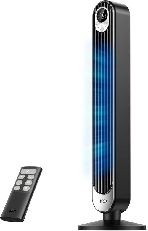 DREO Bladeless Tower Fan - Quiet 20dB Oscillating Design with Remote | 9 Speeds, 12H Timer, 42 Inch