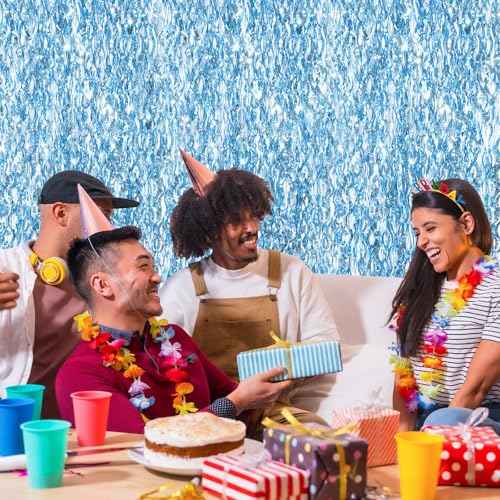 Blue Wave Tinsel Foil Fringe Curtain Streamers Decoration Blue Backdrop for Birthday,Under The Sea,Ocean,Pool,Beach Theme Party Decorations -2 Packs