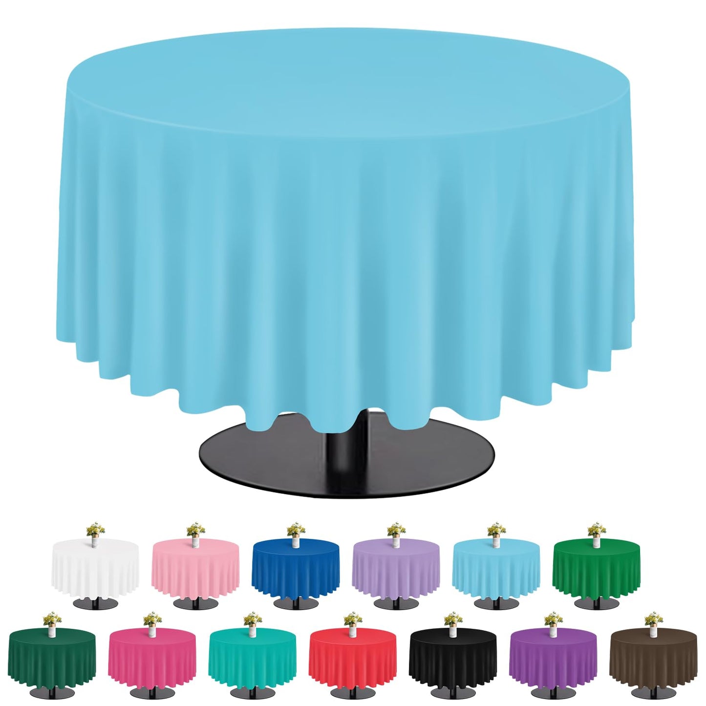 Light Blue 6 Pack Plastic Table Cloth 84", Disposable Round Tablecloth Table Cover, Plastic Tablecloths for Parties