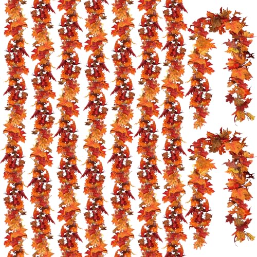9 Pack Fall Leaf Garland - 53.1Ft Autumn Maple Leaves Halloween Thanksgiving Decor