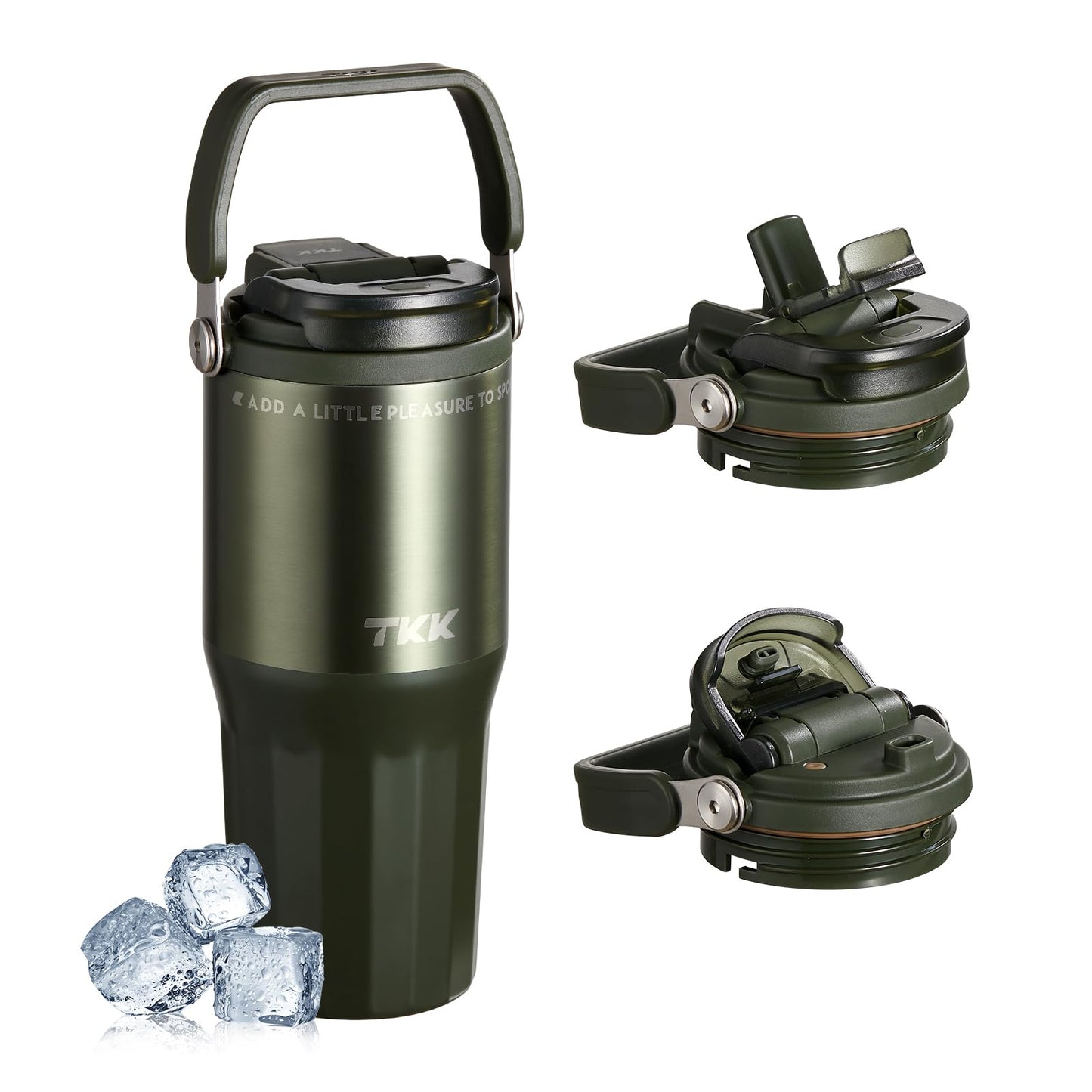 TKK 24 oz Ceramic Coated Tumbler with Straw Lid, 18/10 Stainless Steel Vacuum Tumblers, Leakproof Double Walled Car Cup with Handle & Tea Infuser& Dishwasher Safe, for Hot & Cold Drinks,Alpine Green