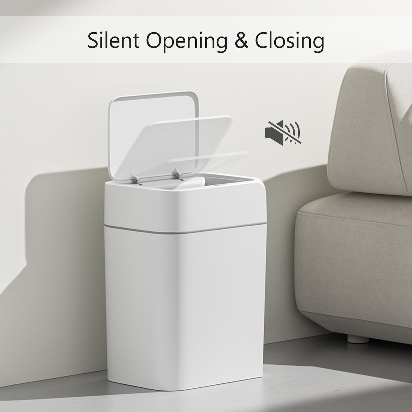 ELPHECO Bathroom Trash Can with Lid 2 Pack Motion Sensor Slim Garbage Can Waterproof Smart Small Trash Bin for Bathroom, Kitchen, Office, Bedroom, Living Room, Toilet (White, 3.5 + 4.5 Gallon)