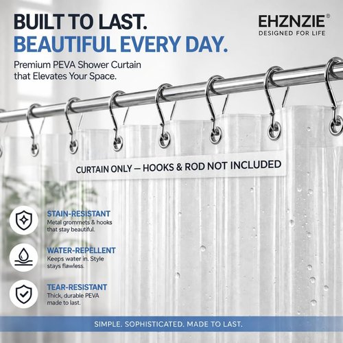 EHZNZIE Crystal Clear Shower Curtain Liner - 72x72 Waterproof PEVA with No Chemical Smell & 3 Weighted Magnets