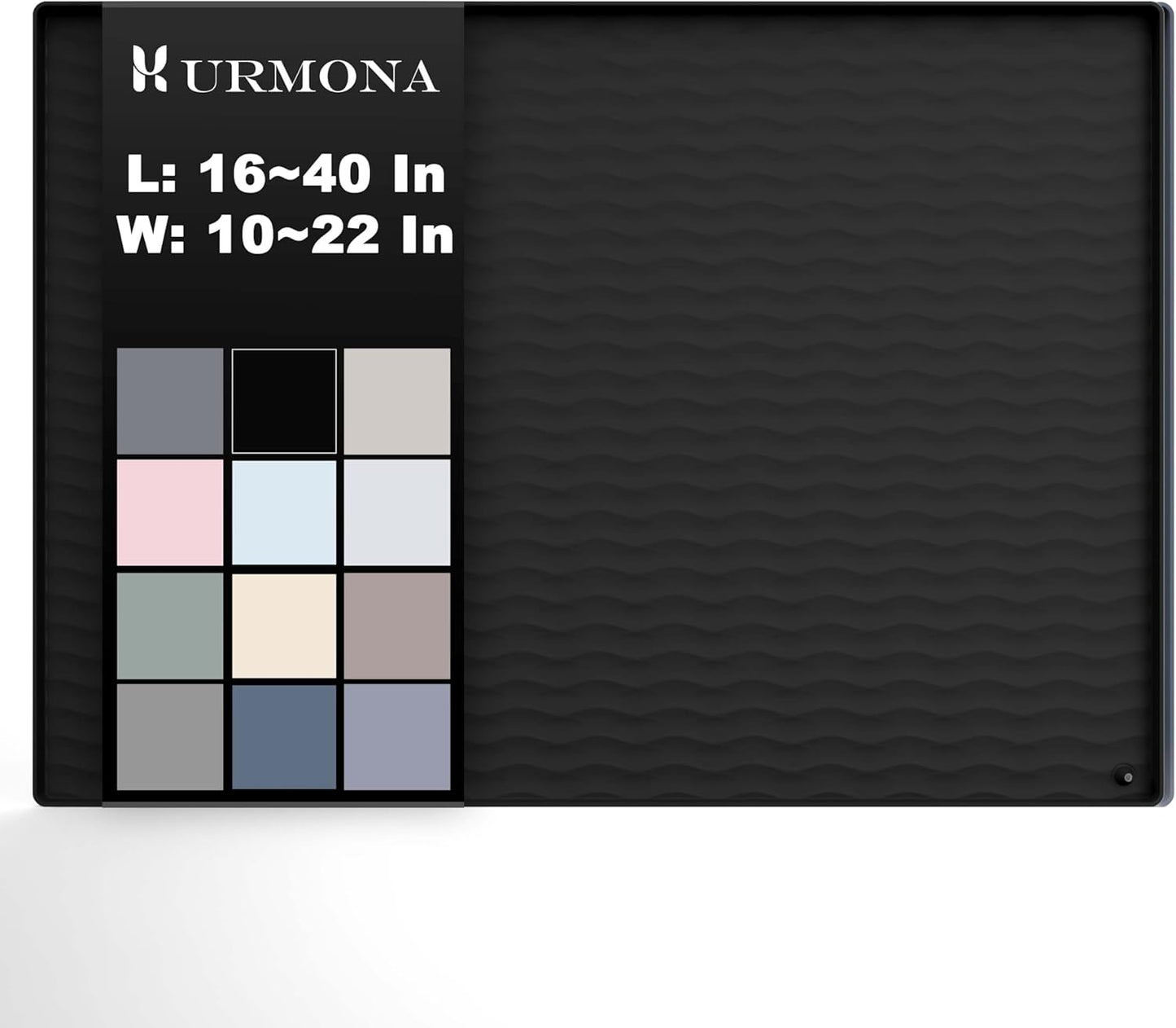 URMONA Waterproof Silicone Under Sink Mat - 25'' x 22'' Kitchen & Bathroom Protector | Black