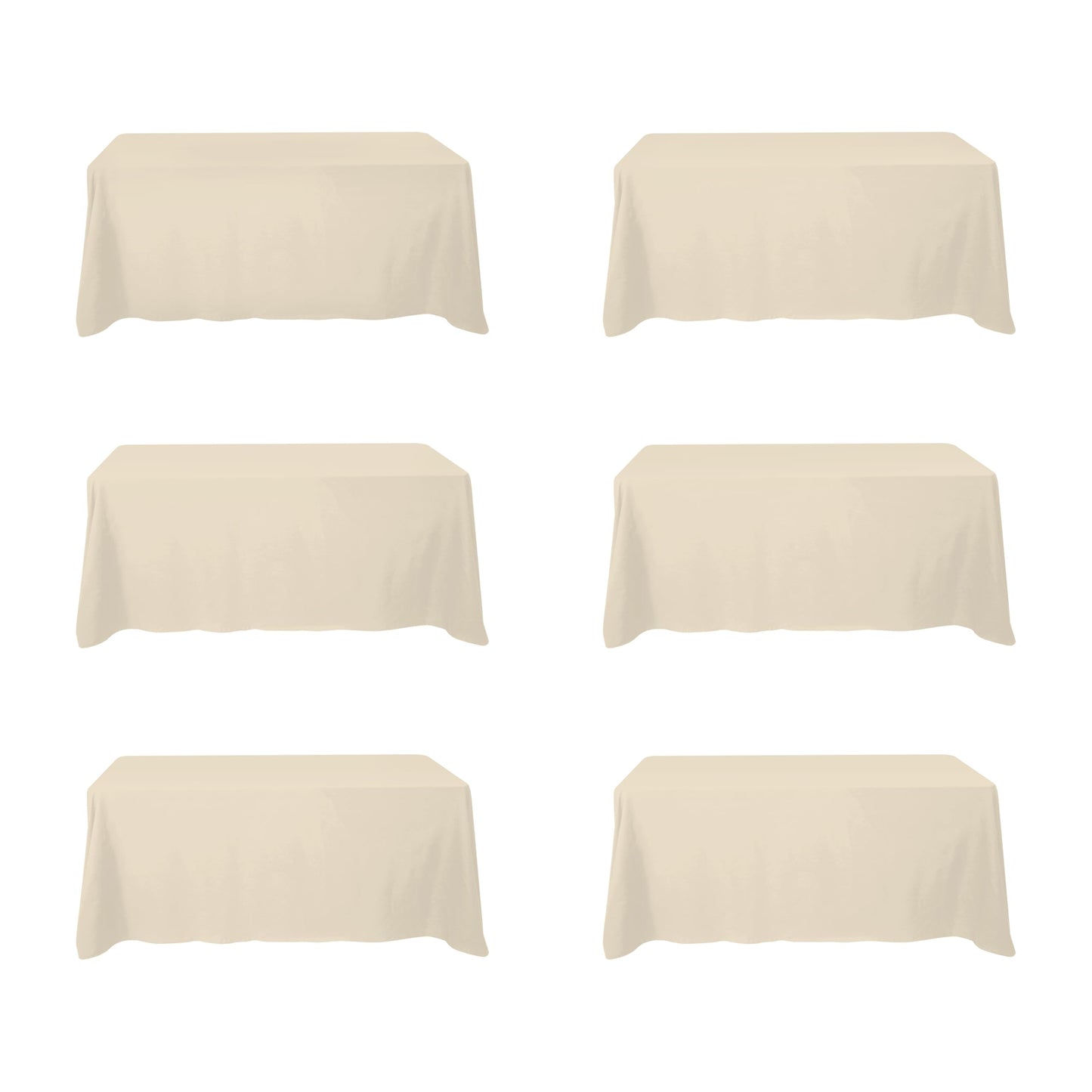 BRILLMAX 6 Pack Beige Tablecloths 90 x 132 Inch for 6ft Rectangle Tables - 150 GSM Polyester Fabric, Floor Length Drop, Water, Stain & Wrinkle Resistant Cloth Cover for Wedding Reception Banquet