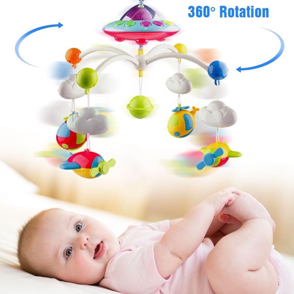 Mini Tudou Musical Baby Crib Mobile - Lights, Music & Star Projector | Remote Control with 108 Melodies
