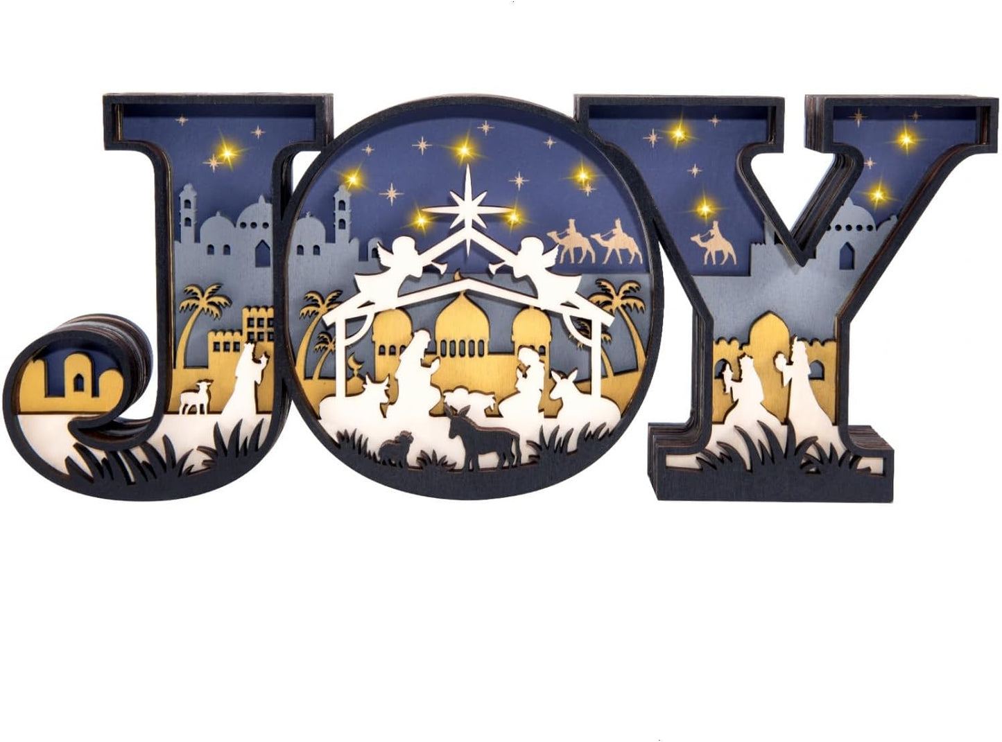 Regine Switzerland Christmas Nativity Set - 3D Religious Scene with LED Lights for Tabletop Decor