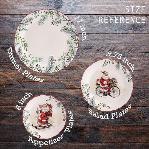 Bico Santa On The Way Scalloped Christmas Salad Plates Set of 4, 8.75 Inch
