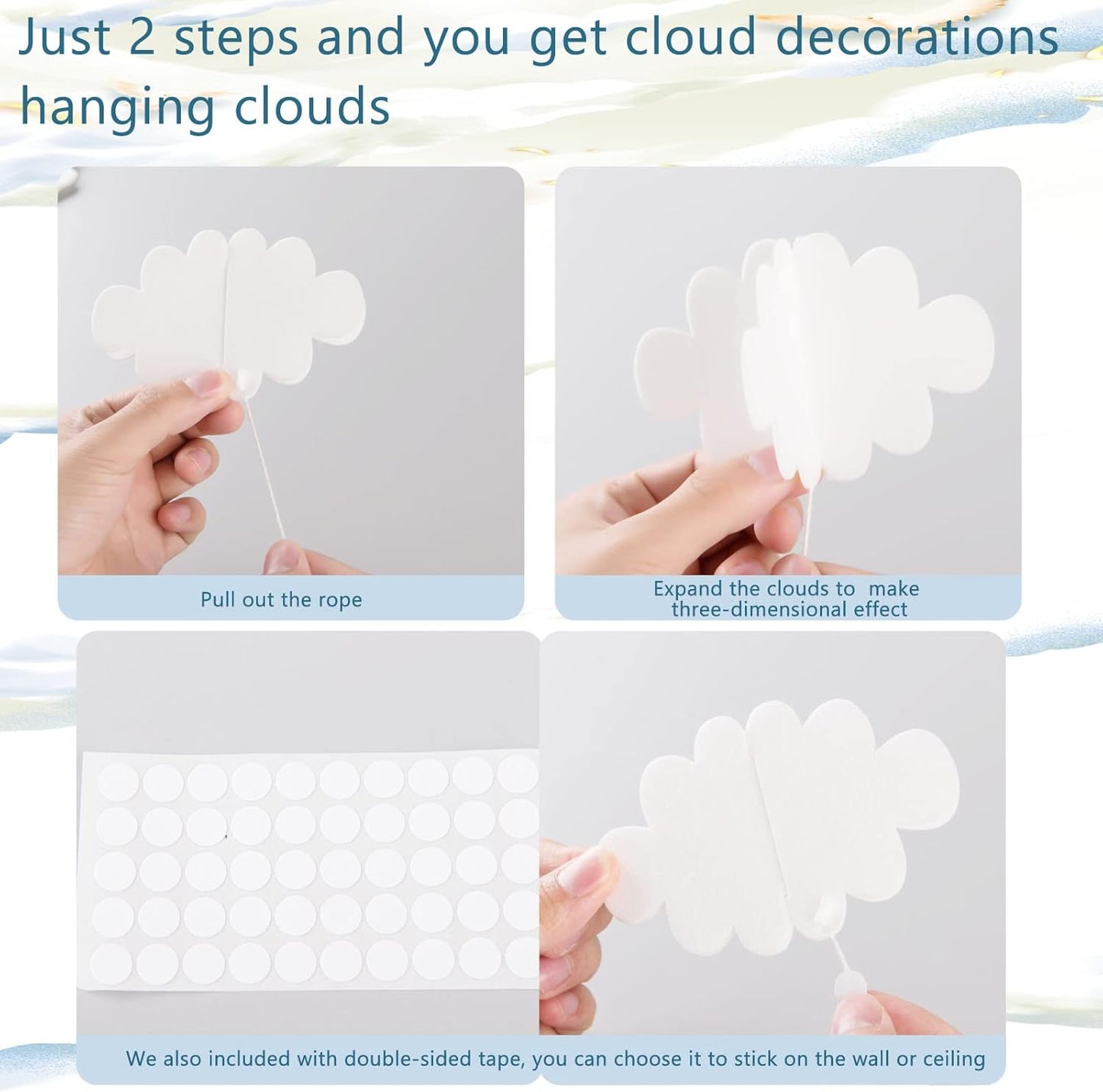 Skiennix 16 Pcs 3D Cloud Decorations - Hanging Artificial Cloud Ornaments for Nursery & Party Decor