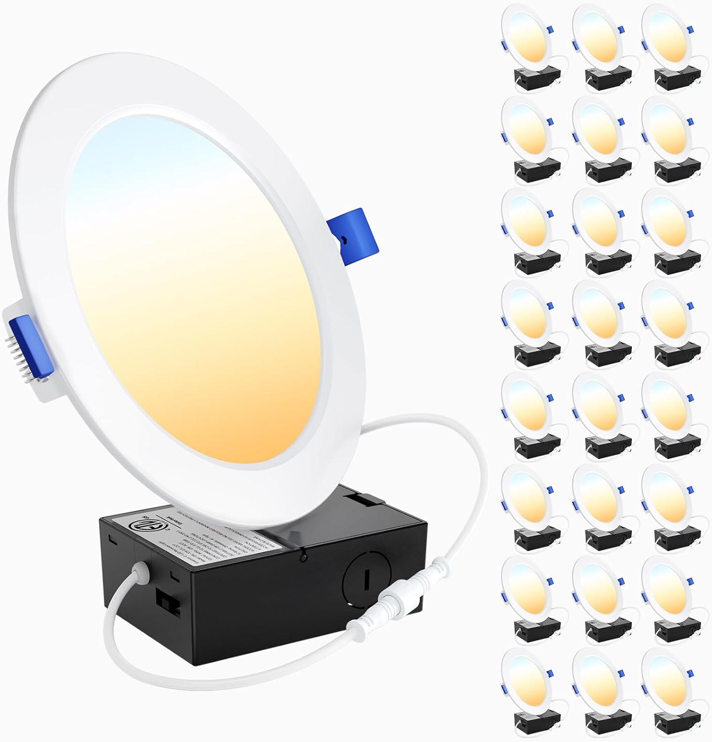 Ensenior 6 Pack 4 Inch Ultra-Thin LED Recessed Wafer Light with Junction Box, 2700K/3000K/3500K/4000K/5000K - 5CCT Selectable, 7.9W Eqv 65W, Dimmable Ceiling Downlight, 650LM High Brightness - FCC&ETL