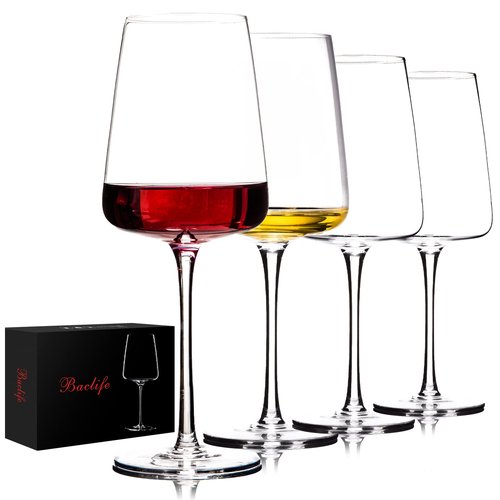 BACLIFE Hand Blown Red Wine Glasses Set of 4 – Premium Crystal Wine Glasses With Long Stem,19 oz – Unique Gift for Mother's Day, Wedding, Birthday – Ideal for Restaurants,Home Bar