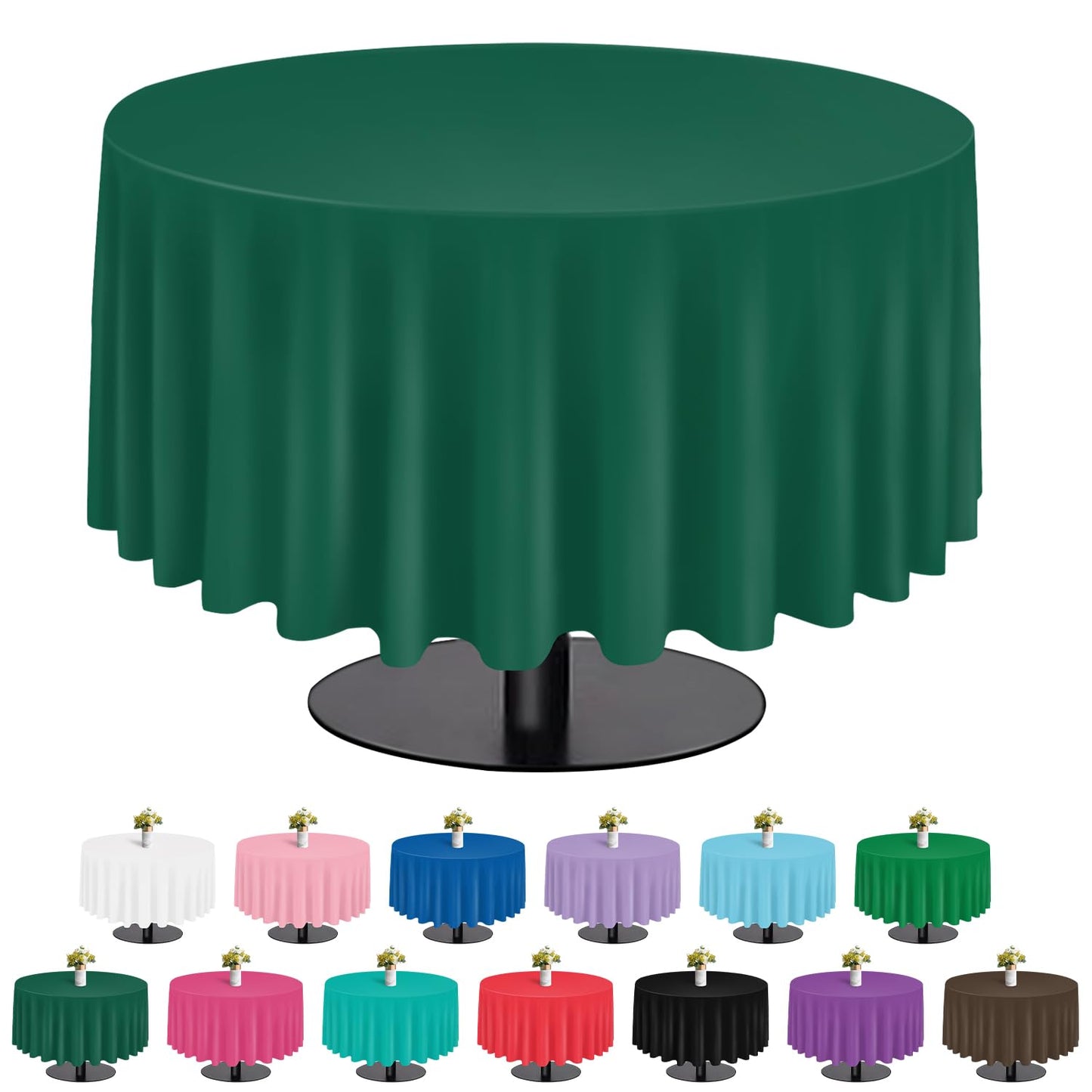 Dark Green 6 Pack Plastic Table Cloth 84", Disposable Round Tablecloth Table Cover, Plastic Tablecloths for Parties