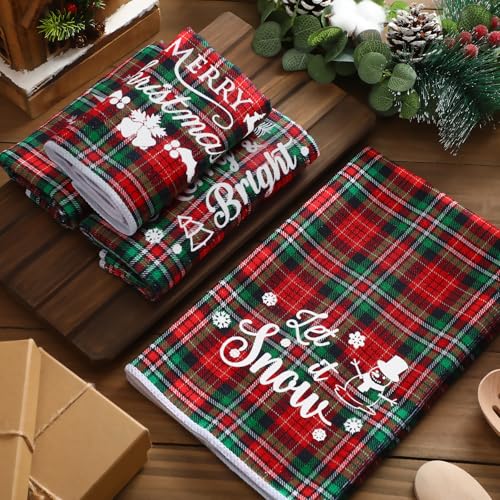 4 Pack Christmas Tartan Hand Towels Plaid Kitchen Dish