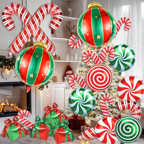Festive Christmas Balloons Bundle - Red & Green Foil & Mylar Decor Set