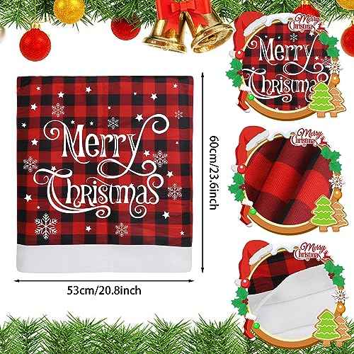 CCINEE 2pcs Christmas Chair Back Covers, Red and Black Buffalo Plaid Chair Slipcovers with Snowflake Xmas Chair Back Cover for Dining Room Kitchen Wedding Hotel Xmas Party Table Decor