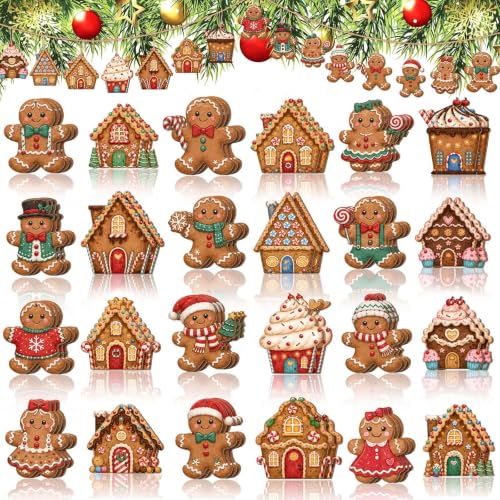 Geelin 60 Pcs Gingerbread Man Christmas Ornaments Set with Candy & House Design