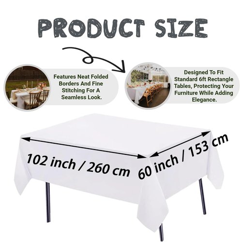 FINDYOU 6 Pack White Tablecloth Rectangle Table Cloths for 6 Foot Rectangle Tables 60 X 102 Inch Table Covers Washable Polyester Tablecloth for Weddings, Parties, Banquet, and Daily Use