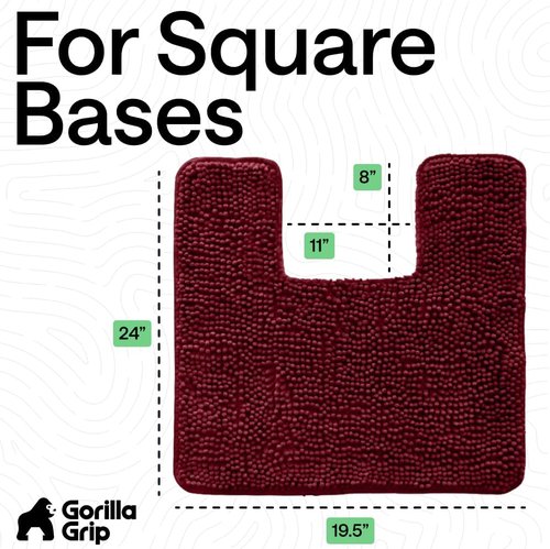GORILLA GRIP Bath Rug Mat - Plush Absorbent Shaggy Chenille for Square Toilet Base - Burgundy, Machine Washable