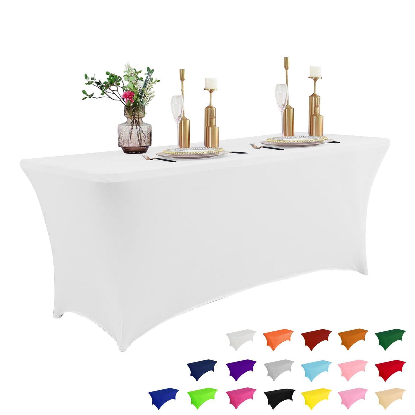 IVAPUPU 4FT Spring Table Cloth for Rectangular Fitted Events Stretch White Table Covers Washable Cover Spandex Tablecloth Protector for Party, Wedding, Cocktail, Banquet, Festival