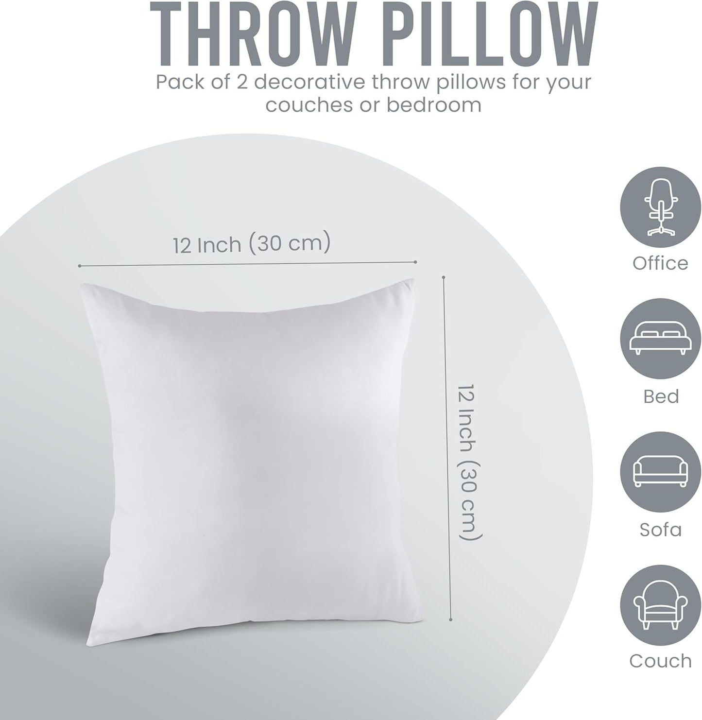 Utopia Bedding Pillow Inserts - Soft & Supportive 12x12 Decorative Throw Pillows | Set of 2, White