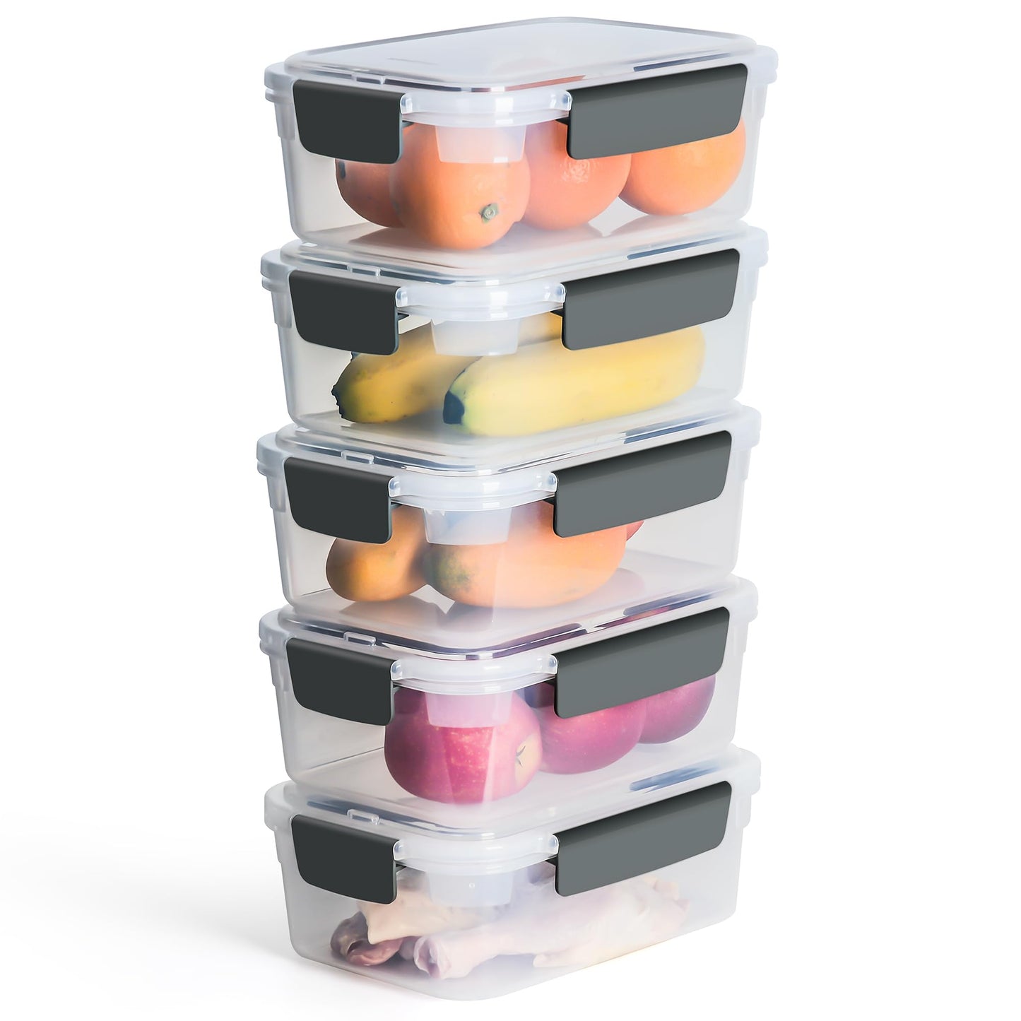 YORY 9 cup Plastic Food Storage Containers with Lids Nestable Freezer Dishwasher Safe Rectangle Meal Prep Container Set,5-Pack
