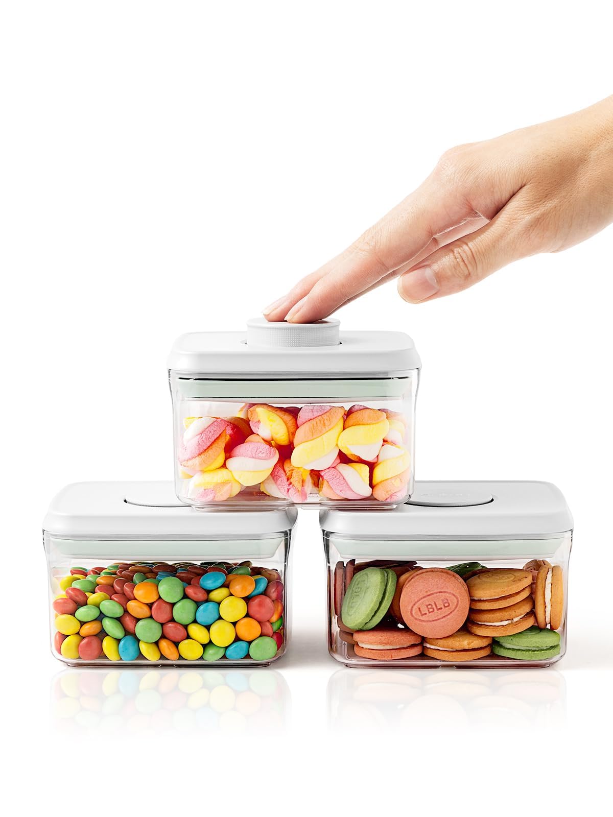 Tourdeus 0.6 Qt Snack Containers - 3 Pack BPA-Free Mini Food Storage Canisters with One-Touch Lids, Stackable Clear Candy & Travel Containers for Pantry, Classroom & Freezer