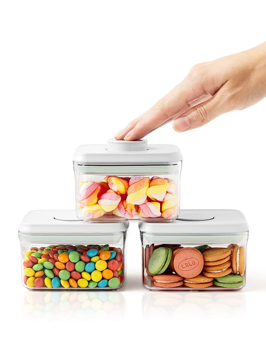 Tourdeus 0.6 Qt Snack Containers - 3 Pack BPA-Free Mini Food Storage Canisters with One-Touch Lids, Stackable Clear Candy & Travel Containers for Pantry, Classroom & Freezer