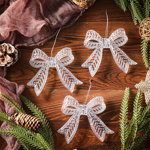Crystal Bow Ornaments for Christmas Tree - Transparent Acrylic Holiday Decor, 18 Pack
