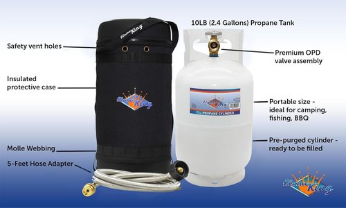 Flame King Gas Hauler Pro Kit - Insulated Carry Case with 10LB Propane Tank & 5-FT Adapter Hose for Camping