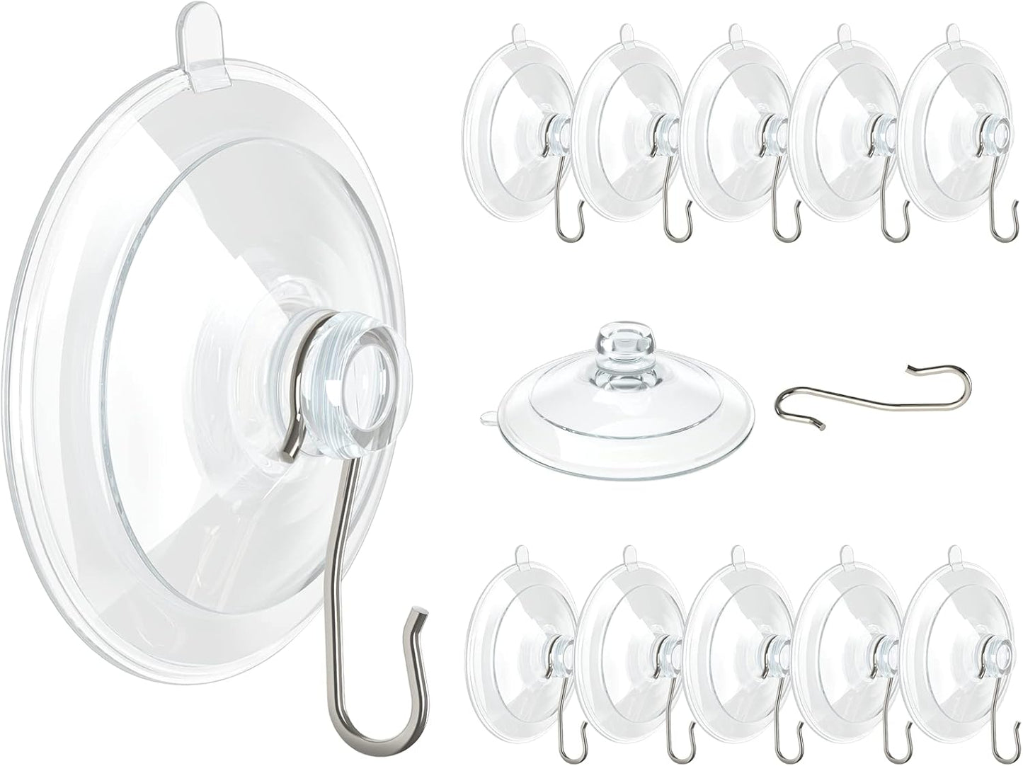 VIS'V Suction Cup Hooks - 1.77 Inch Clear Window Hooks | Removable & Reusable, 12 Pack