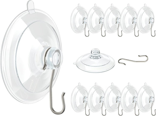 VIS'V Suction Cup Hooks - 1.77 Inch Clear Window Hooks | Removable & Reusable, 12 Pack