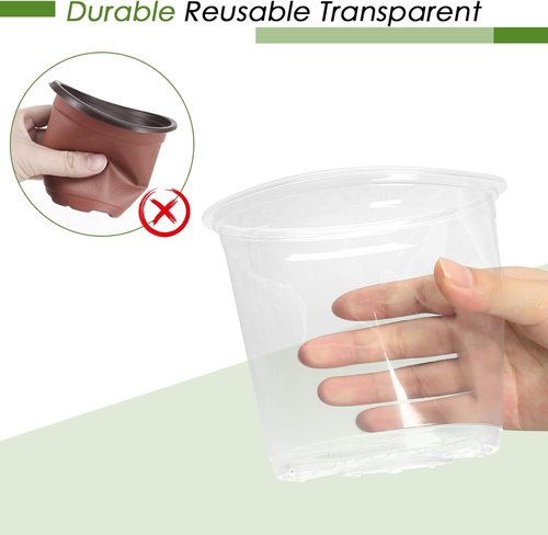 FUIJOL Clear Nursery Pots for Plants - 20 Pack with Drainage Holes | 4, 5, 6 & 7 Inch Sizes