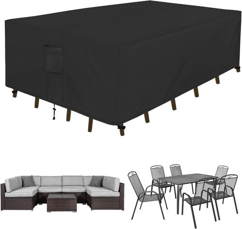Easy-Going Rectangle Patio Furniture Cover - Waterproof Outdoor Dining Table & Chair Protection | 110"L x 84"W x 28"H, Black