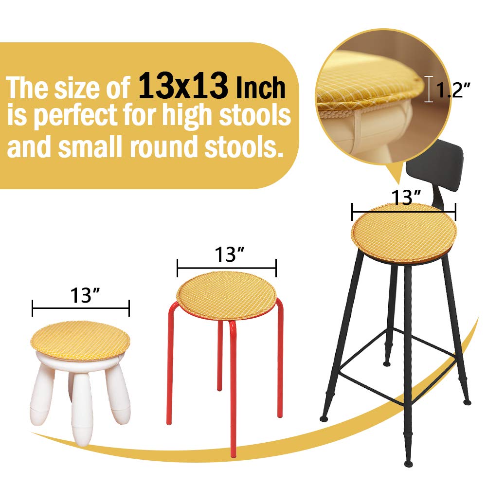 Round Stool Chair Cushions for Kitchen Dining Seat Pads with Ties 2 Pack Non Slip Cushions Pad for High Stool Chairs Bistro Bar Seat 13 Inch, Grey Strip