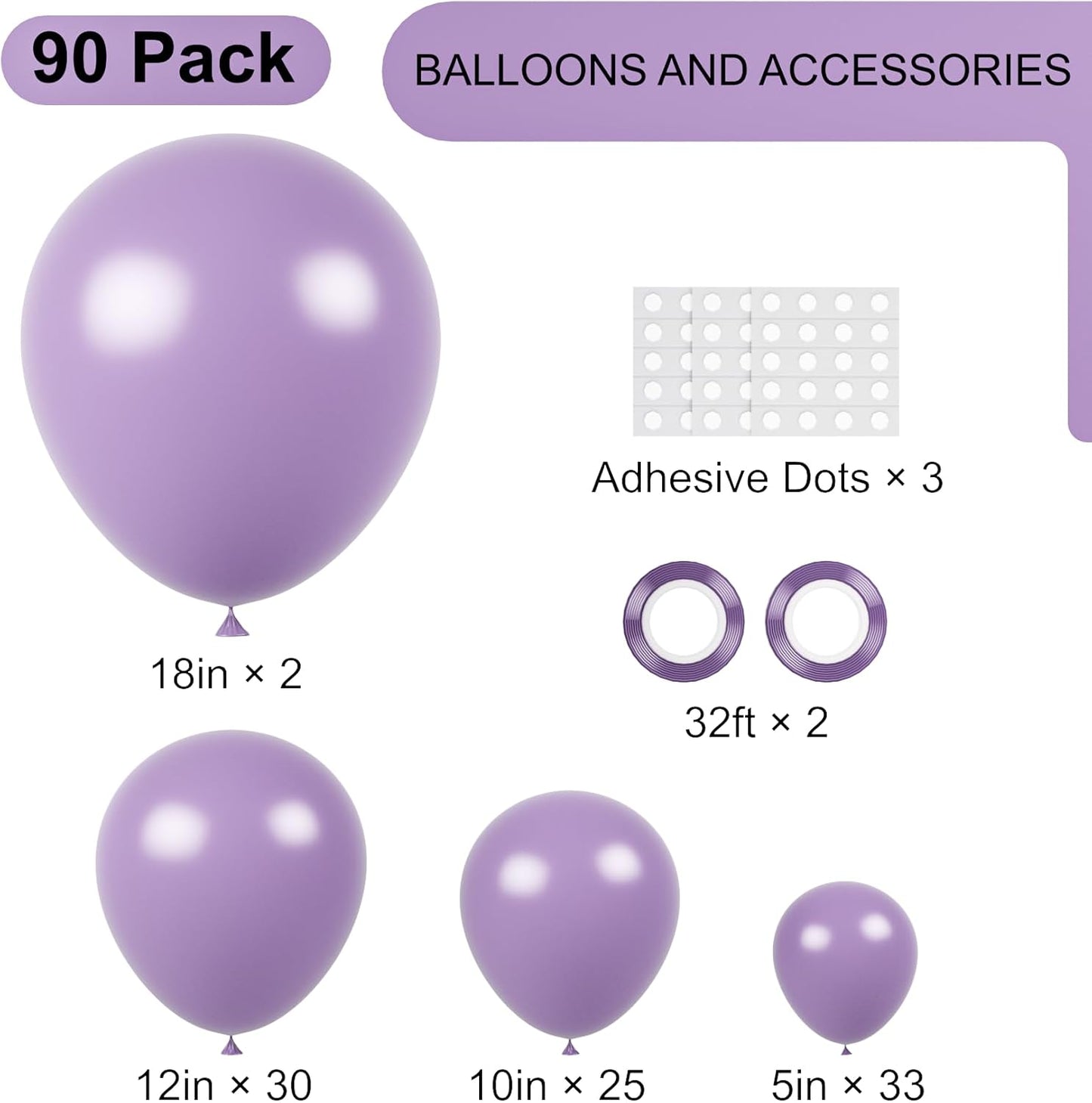 Voircoloria Lilac Balloon Garland Kit - 90-Pack of 5-18 Inch Balloons for Weddings, Birthdays & Parties