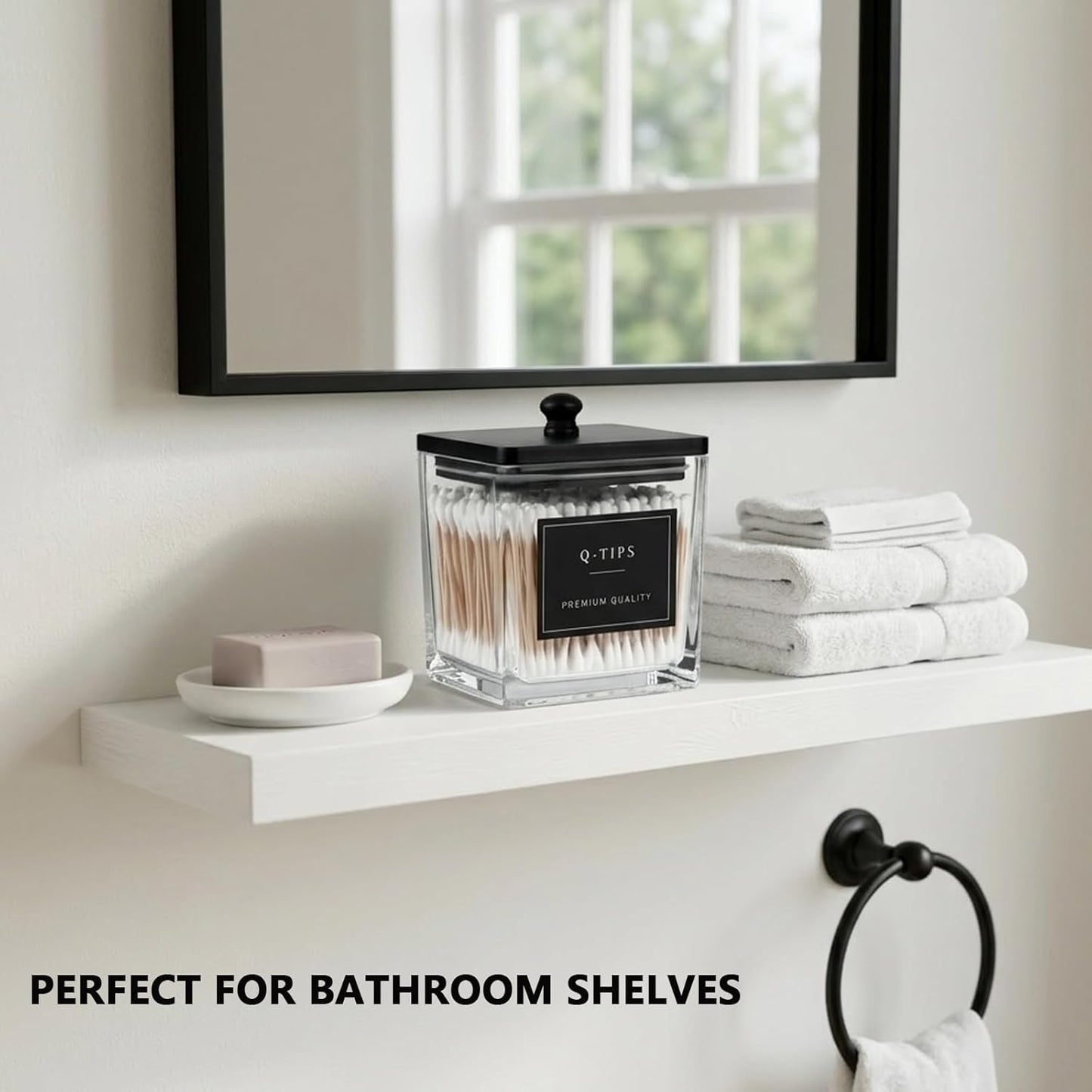 Skiennix 2-Pack Glass Qtip Holder Dispenser Set - Elegant Bathroom Storage for Cotton Balls, Swabs & More