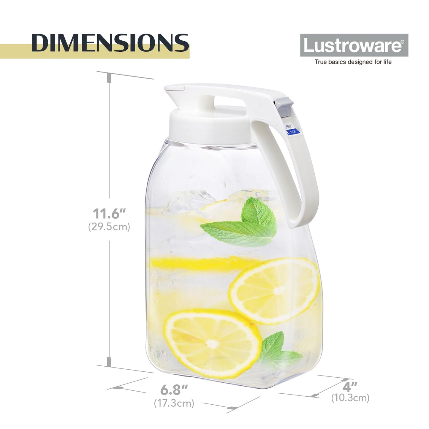 QuickServe Large Airtight Pitcher - 3L (101oz), Heat Resistant, BPA-Free SAN Plastic, One Touch Open & Close, Space-Saving, Made in Japan - White