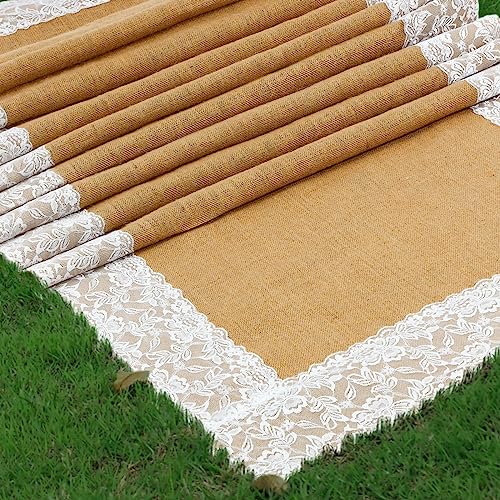 Preboun 3ft x 30ft Burlap Lace Wedding Aisle Runner - Rustic Chic Ceremony Decor