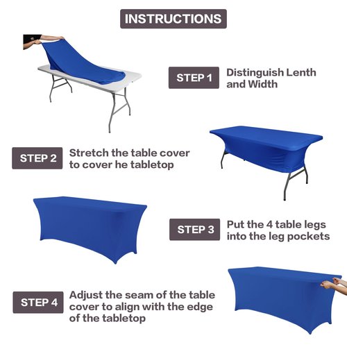 IVAPUPU 2 Pack 8FT Table Cloth for Rectangular Fitted Events Stretch Royal Blue Table Covers Washable Cover Spandex Tablecloth Protector for Party, Wedding, Cocktail, Banquet, Festival