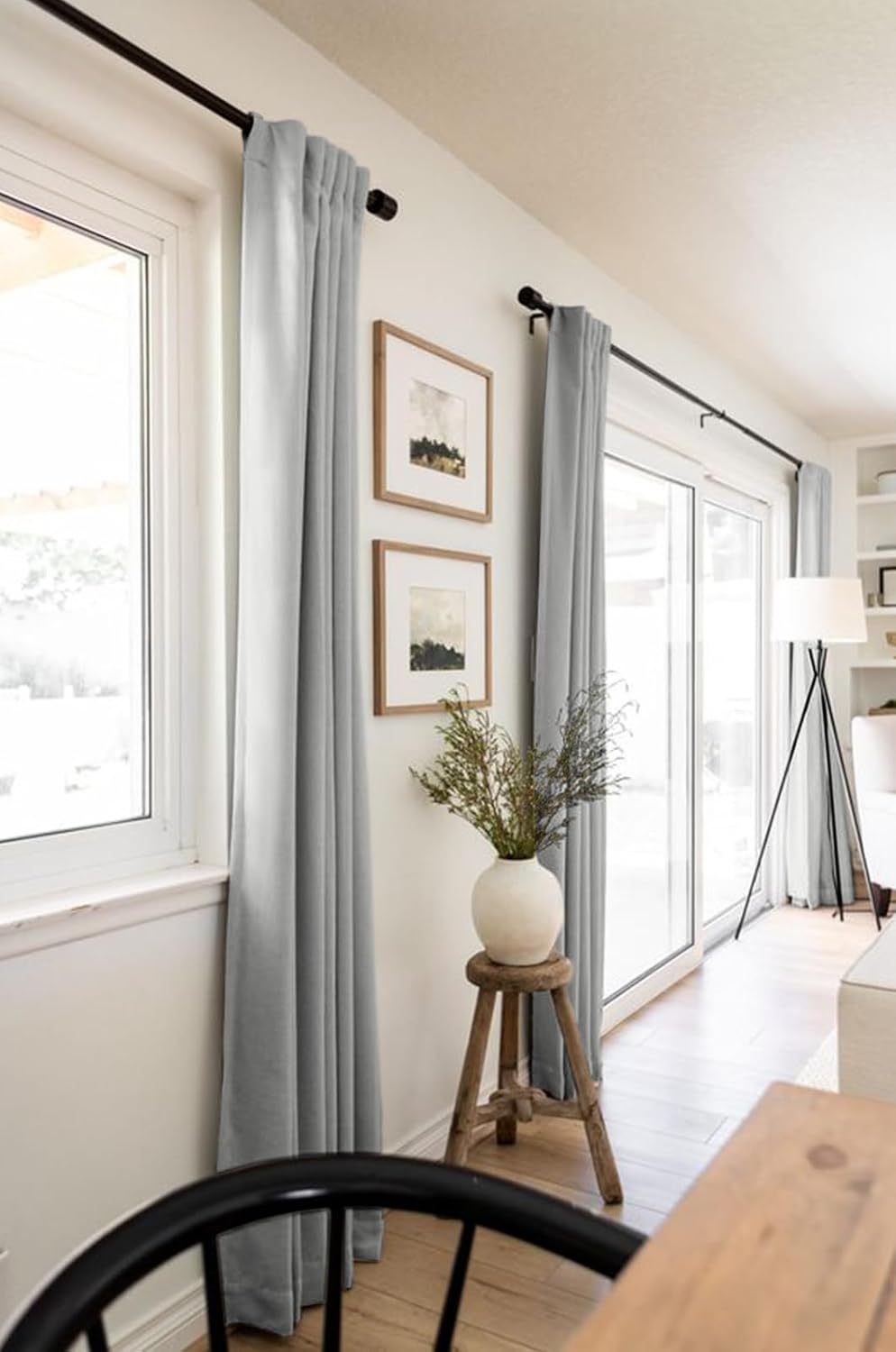 Skiennix 100% Blackout Linen Curtains - Thermal Insulated Drapes for Bedroom | 50" W x 90" L, Ash Grey
