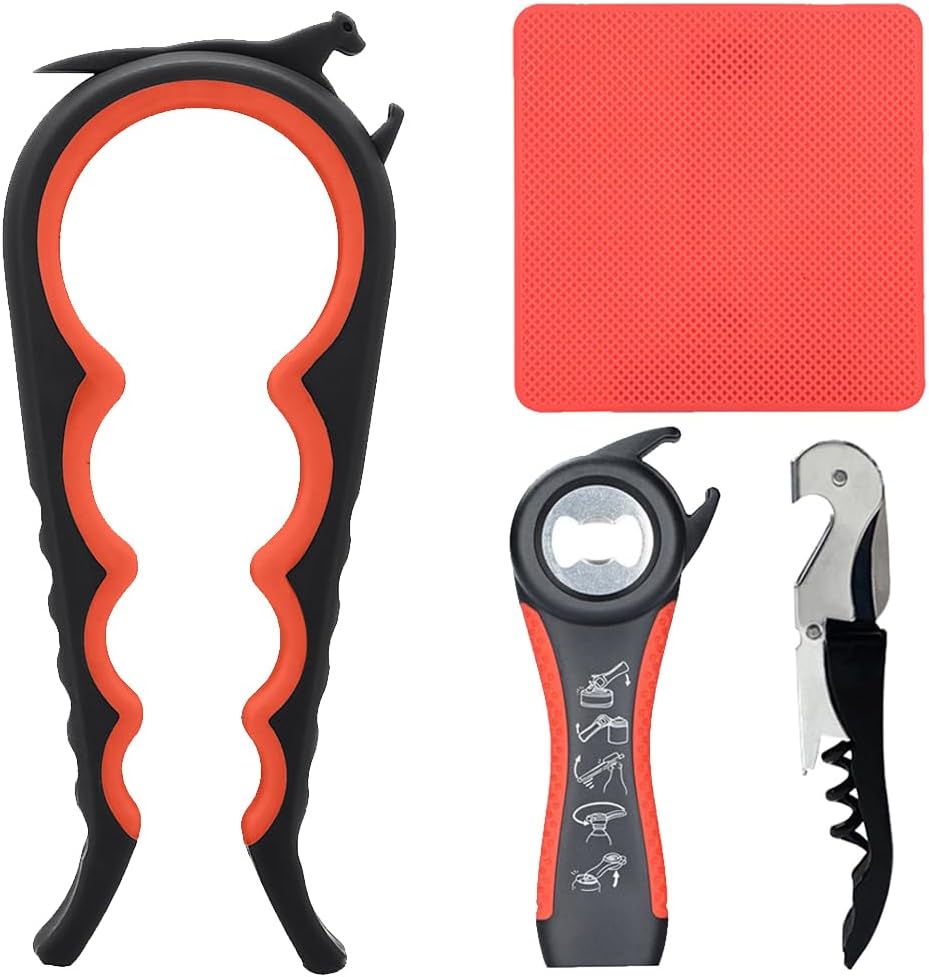 Otstar Jar Opener for Seniors - Multi-Function Bottle Opener with Non-Slip Grip & Corkscrew